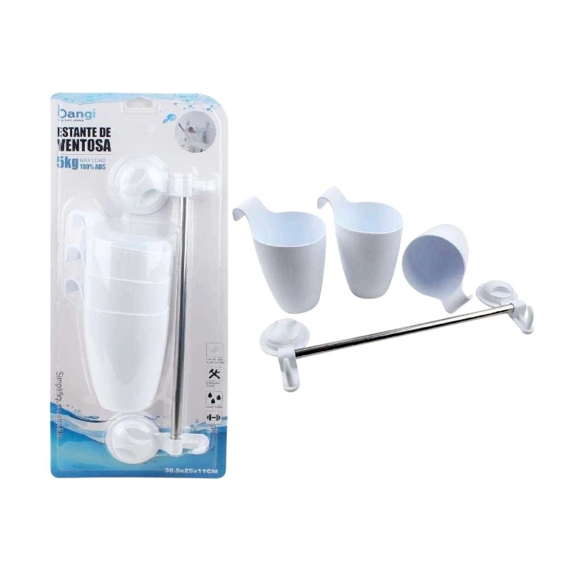 Επιτοίχια κρεμάστρα μπάνιου με ποτήρια - 03436