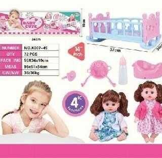 Κούκλα με κρεβατάκι και αξεσουάρ φροντίδας - K007-45 - 345359