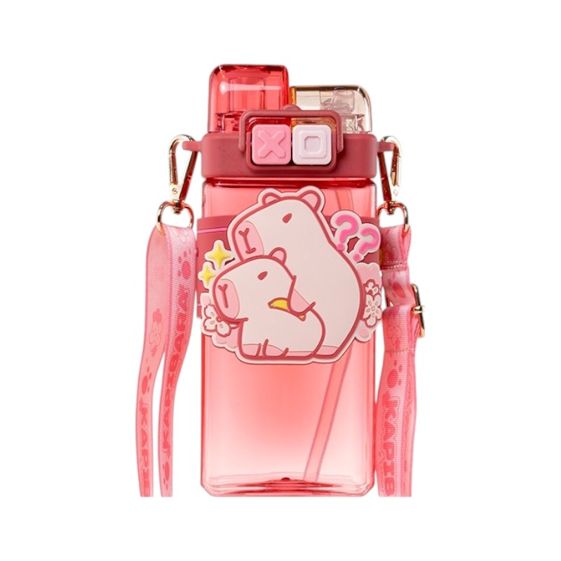 Παιδικό παγούρι πλαστικό με καλαμάκι - 650ml - 722474 - Pink