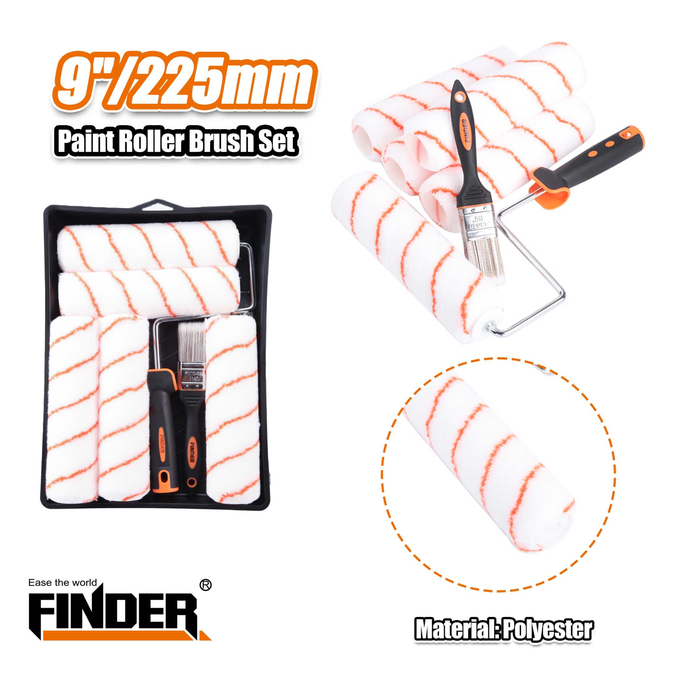 Σετ ρολό βαψίματος με ανταλλακτικά & πινέλο - 9" - 7pcs - Finder - 195369 - Image 2