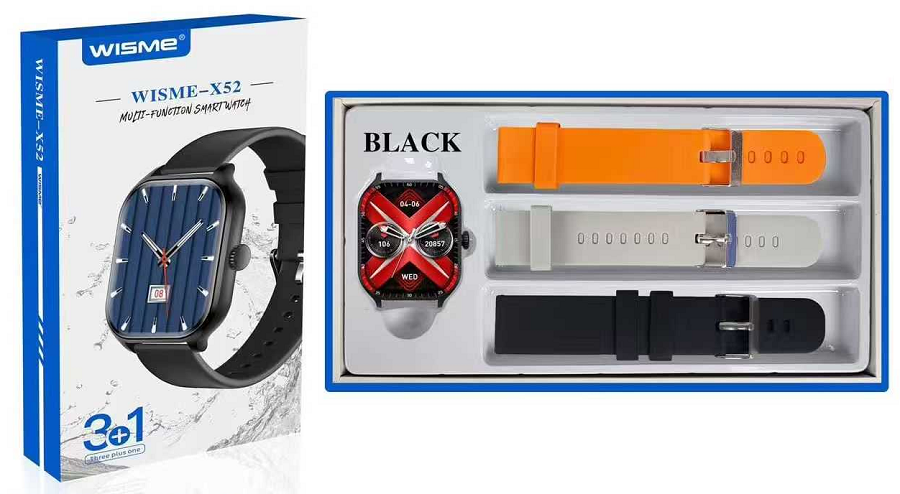 Σετ Smartwatch με 3 λουράκια - WISME-X52 - 750612 - Black - Image 2