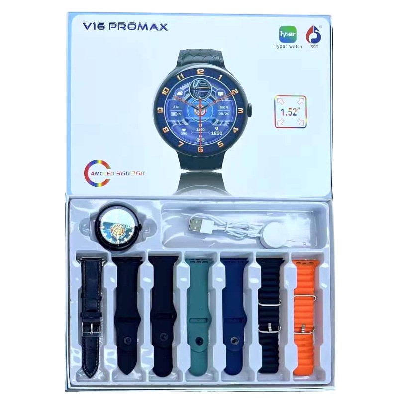 Σετ Smartwatch με 7 λουράκια - V16 Pro Max - 814161 - Black - Image 3