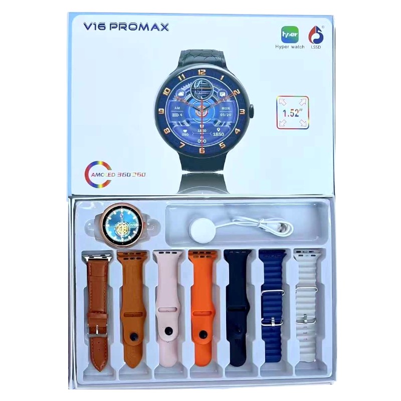 Σετ Smartwatch με 7 λουράκια - V16 Pro Max - 814161 - Orange/Brown - Image 3