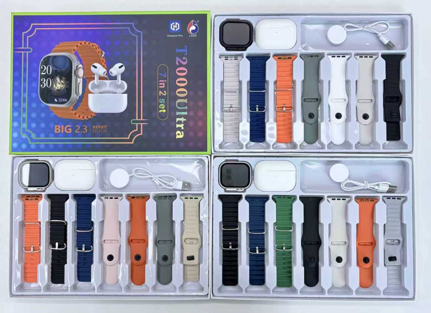 Σετ Smartwatch με ασύρματα ακουστικά Bluetooth & 7 λουράκια - T2000 UItra - 814130 - Gold - Image 2