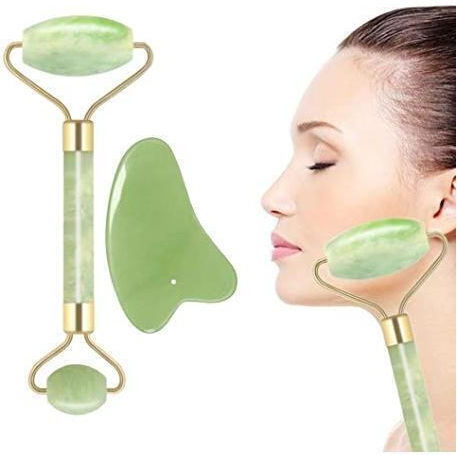 Set Roller Προσώπου & Εργαλείο Gua Sha από Πράσινο Χαλαζία για Αντιγήρανση