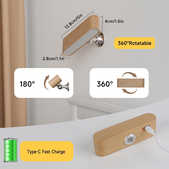 Επαναφορτιζόμενο επιτοίχιο φωτιστικό LED με μαγνητική βάση - 285179 - Light Brown - Image 2