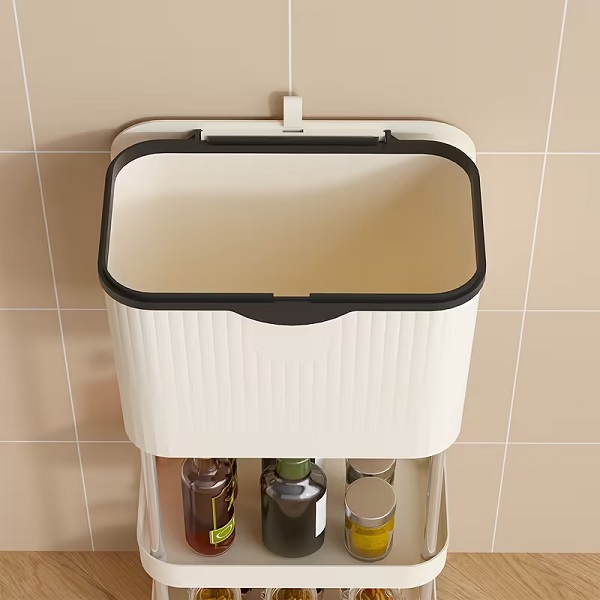 Τροχήλατη ραφιέρα κουζίνας τριώροφη με κάδο - YH9811-3 - 282296 - Image 3