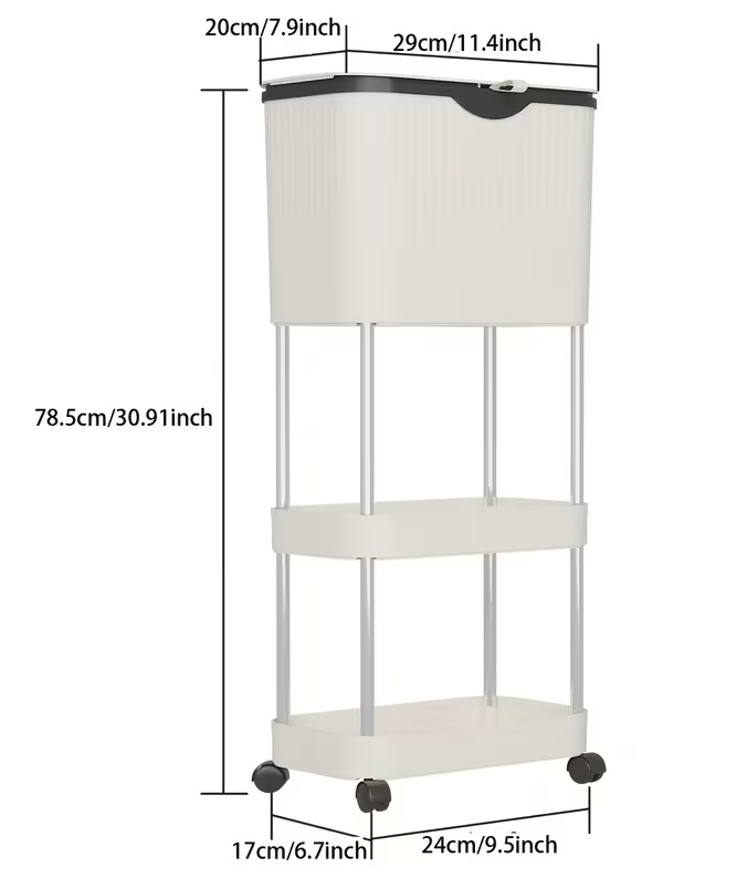 Τροχήλατη ραφιέρα κουζίνας τριώροφη με κάδο - YH9811-3 - 282296 - Image 4