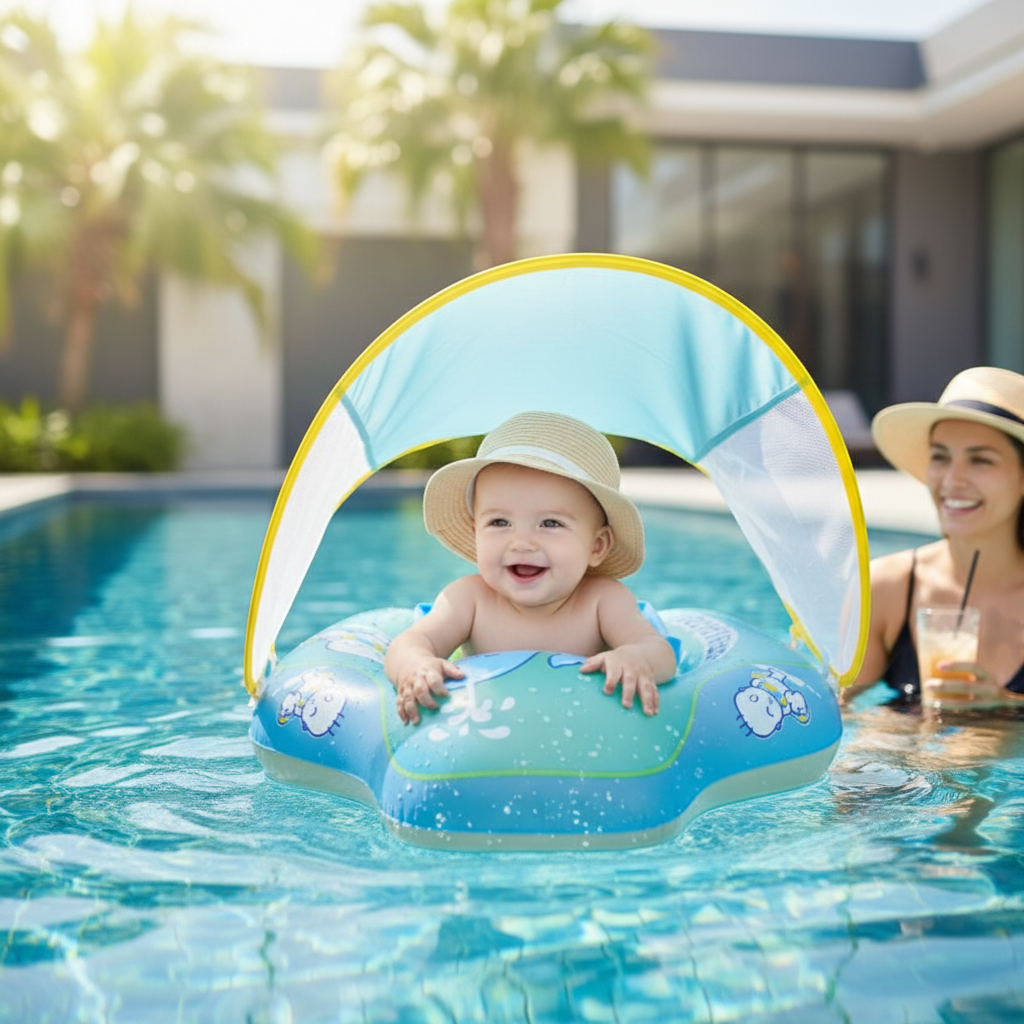 Παιδικό φουσκωτό σωσίβιο με κάθισμα & σκέπαστρο - 155008 - Blue - Image 2