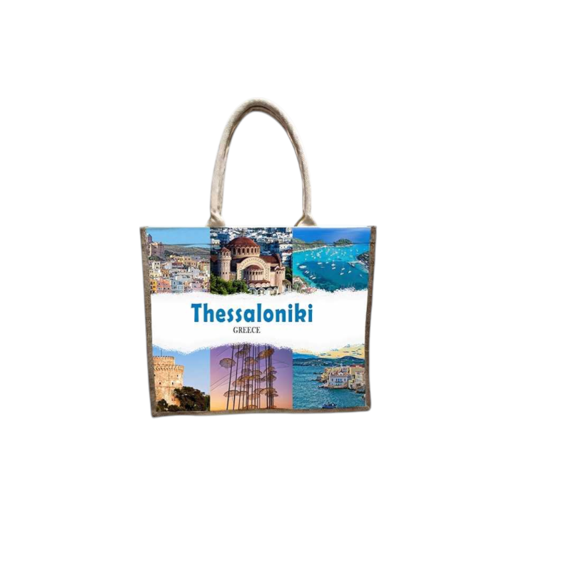 Τουριστική τσάντα λινή με φερμουάρ - Thessaloniki - 40*34*19cm - 871905
