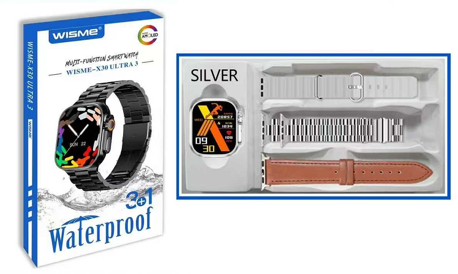 Σετ Smartwatch με 3 λουράκια - WISME-X30 - 750278 - Silver - Image 2